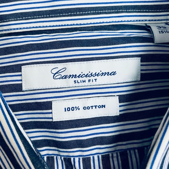 Camicissima Navy & White Stripe Slim Shirt 15.5 - Picture 3 of 5